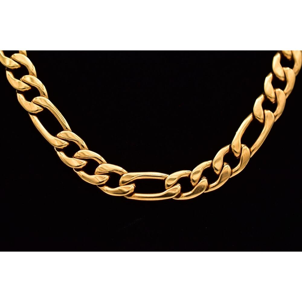 U7 Gold Tone Figaro Chain Necklace Hip Hop Cuban Link Stainless Steel 30" Bin3B
